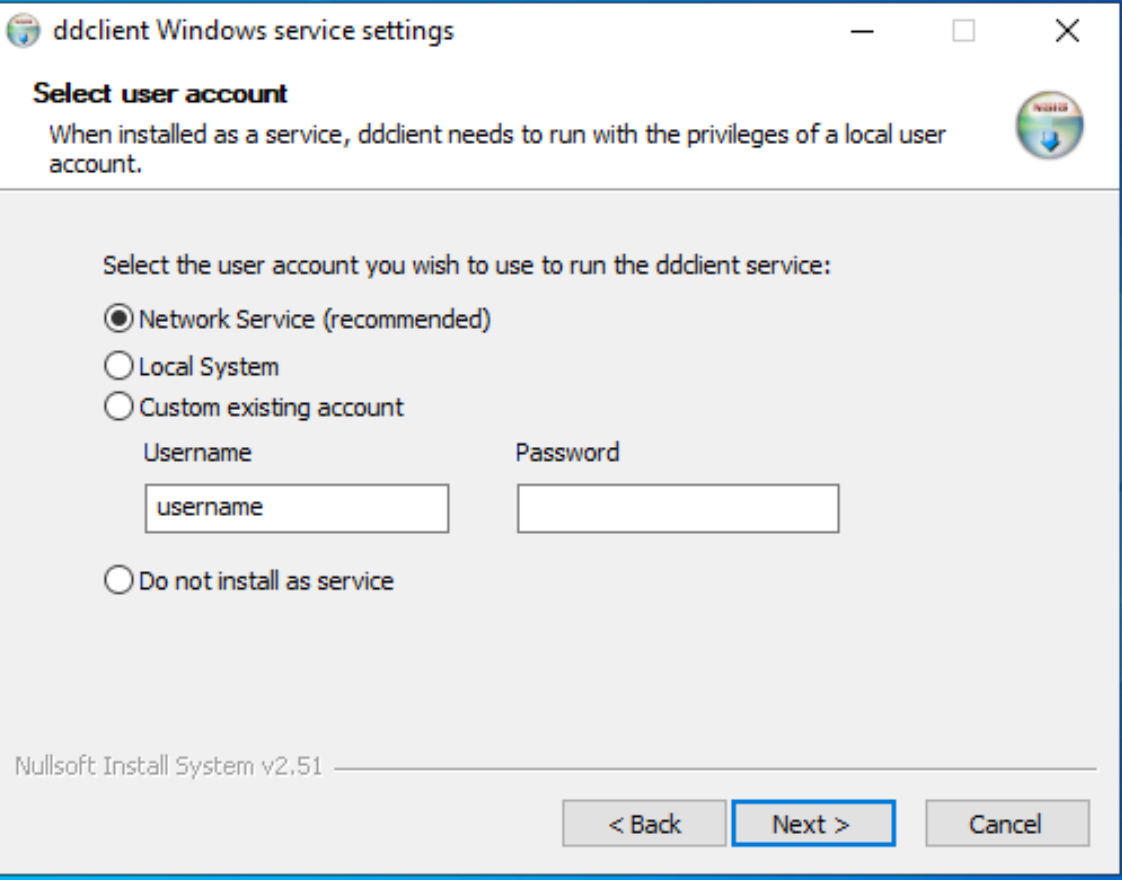 ddclient windows user account